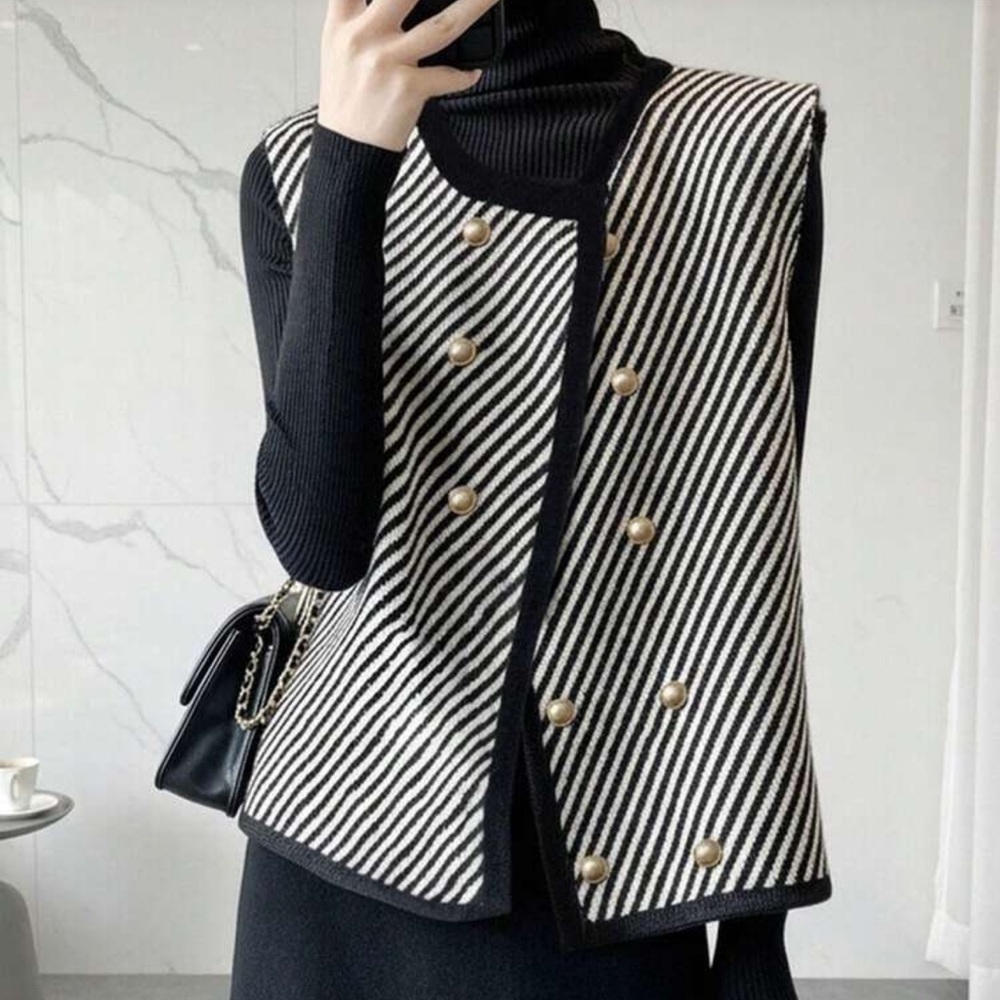 NWOT Striped Knitted Cardigan Sweater Vest